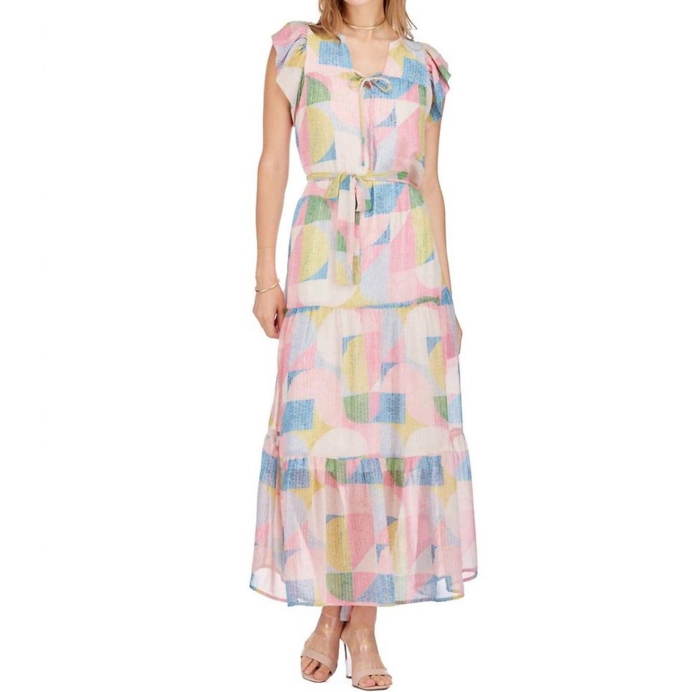 JOY JOY Tiered Maxi Dress In Pastel Abs Size:XS